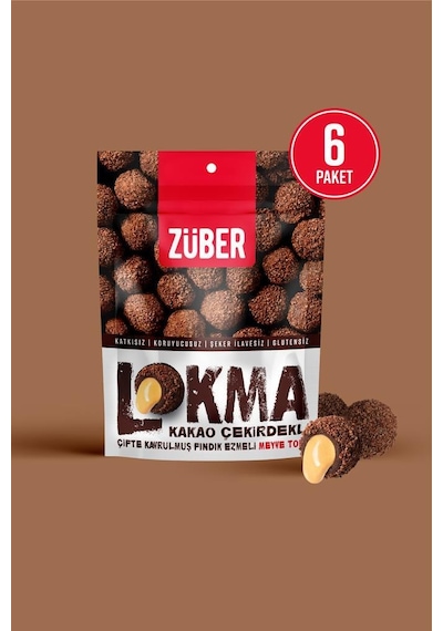 Züber Lokma Kakao Çekirdeği Kaplı Fındık Ezmeli Meyve Topu 6 x 96 G