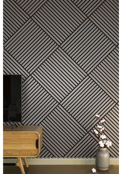 Ahşap Kare Akustik Duvar Kaplama Paneli Mdf 60x60cm Antrasit