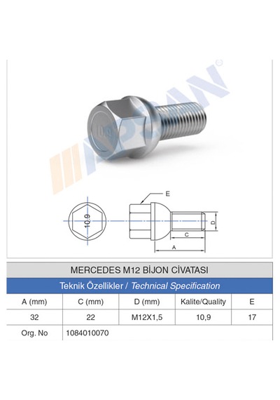 20 Adet Mercedes Bijon Civatsı 22MM