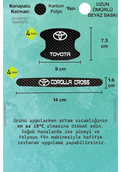 Toyota Corolla Cross Kapı Kolu Koruma Karbon Desenli Corolla Cross Serisi İçin 8 Parça Beyaz Yazılı Folyo Seti