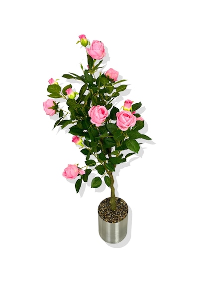Cihan Çiçekçilik Yapay Pembe Gül Ağacı 150 Cm 25x25 Galvaniz Saksı Beyaz- Yeşil