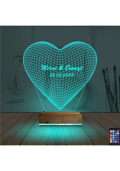 Luvivia Kalp Sevgiliye Hediye Kişiye Özel 3d Lamba - Masa Gece Lambası V16 Şeffaf