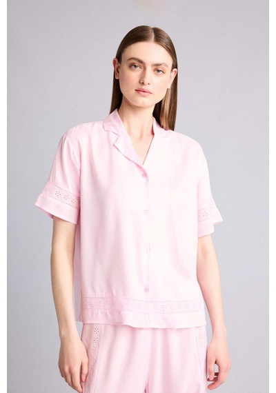 Defacto Regular Fıt Pijama Yaka Dokuma Pijama Üst G8217ax26smpn648 Pembe-pn648