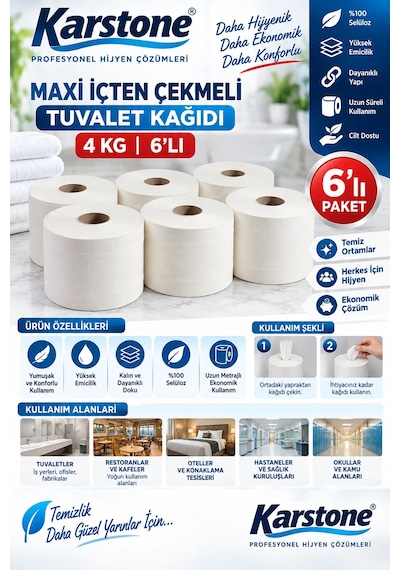 Karstone Maxi İçten Çekmeli Tuvalet Kağıdı 4 Kg 6'lı