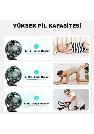 Robeve Masaüstü Şarjlı Klipsli 360 Derece Dönen Portatif Fan Vantilatör Şarjlı Klipsli Soğutucu