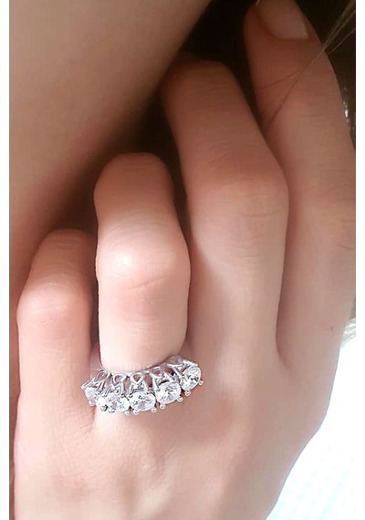 Swarovski Taşlı Gümüş Beş Taş Yüzük (516765483)