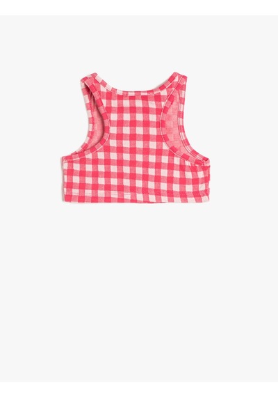 Koton Crop Atlet Kolsuz Yuvarlak Yaka Pamuk Karışımlı Fuşya Ekose 3skg30068ak Fuşya Ekoseli