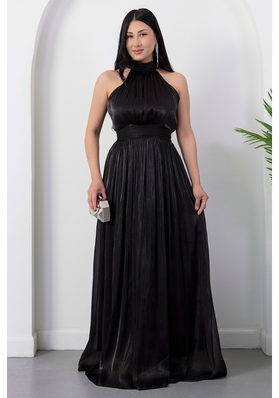 Kalopya Halter Yaka Şifon Elbise Grs4128 Siyah