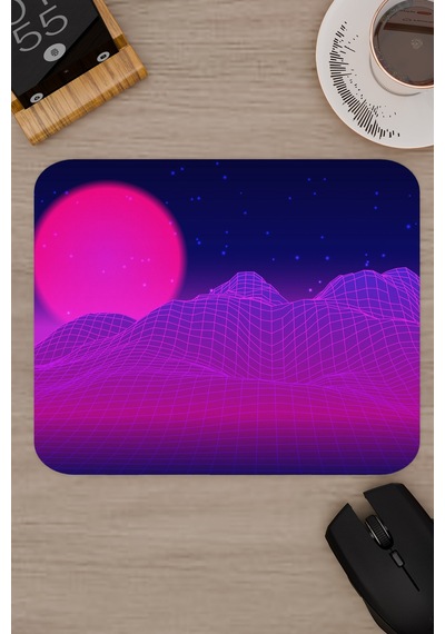 Vaporwave Grid Kaymaz Dikişli Kauçuk Oyuncu Mousepad V2 - 22x18 Gaming Mouse Pad Fare Altlığı
