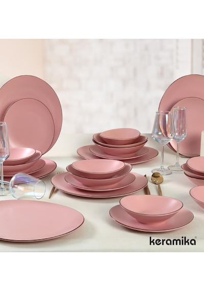 Keramika Takım Yemek Stella 6 Kişilik 24 Parça Mat Pembe