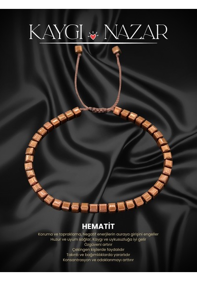 Sertifikalı Hematit Doğal Taşlı Bileklik Bronz Kahve Kahverengi