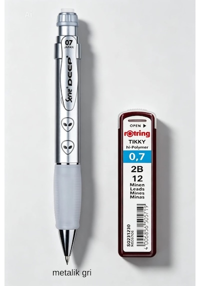 0.7 Mm Serve Deep Uçlu Kalem + 0.7 Rotring Uç Seti Gri