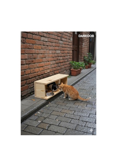 Kedi Mama Kabı, Sokak Kedileri İçin Mama Kabı Yağmurdan Korumalı Mama Kapı, Mama Kabı Standı Tekne Vernikli Ağaç - 762315416