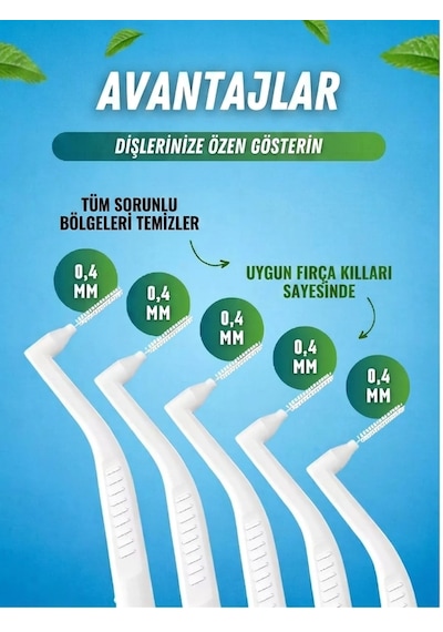 Hannah L-shaped Diş Arası Fırçası 10 Adet Beyaz Renk Arayüz Fırçası Seti 0.4 Mm Diş Bakımı Diş Arası