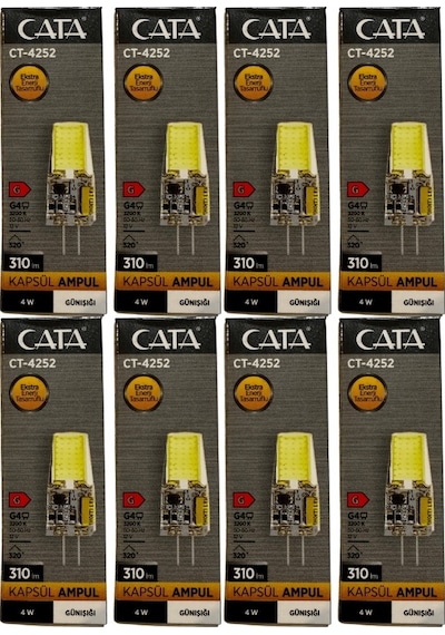 Cata Ct-4252 4w 12v 3200k Günışığı G4 Duylu Kapsül Ampul 8 Adet