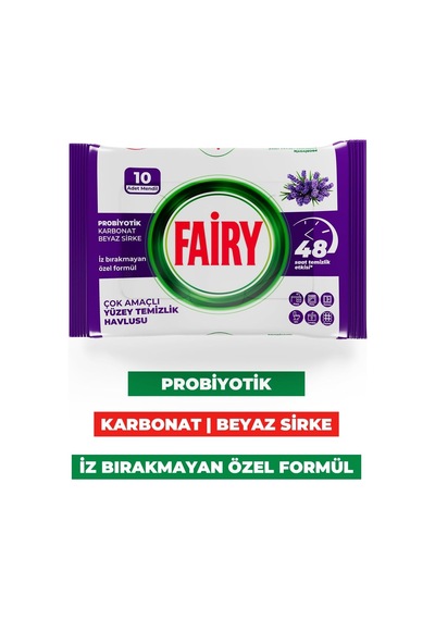 Çok Amaçlı Yüzey Temizlik Havlusu 10 Yaprak Lavanta Yağlı Beyaz Sirke & Karbonat Belirtilmemiş