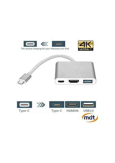 Type-C To Hdmi 4K Usb 3.0 Dönüştürücü Adaptör Apple Uyumlu MacBook Pro