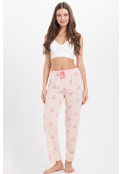 Tudors Kadın Regular Fit Klasik Kesim Viskon Beli Lastikli Fiyonk Detaylı Baskılı Turuncu Pijama Altı-51009