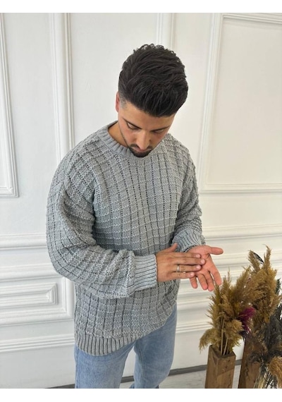 Elku Moda Kazak Oversize Kare Örme Desenli Naturel Pamuk Bol Kesim Tüylenmeyen Salaş Triko Kazak Gri Elku Moda Kazak Oversize Kare Örme Desenli Naturel Pamuk Bol Kesim Tüylenmeyen Salaş Triko Kazak Gri