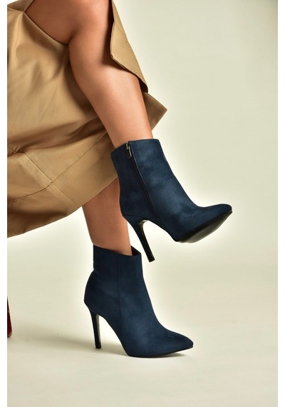 Fox Shoes N372524402 Lacivert Süet İnce Topuklu Kadın Bot