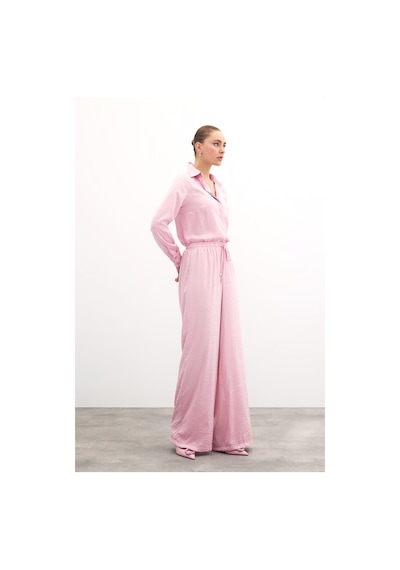 Sateen Zebra Desenli Salaş Pantolon - Pudra-135734 Pudra