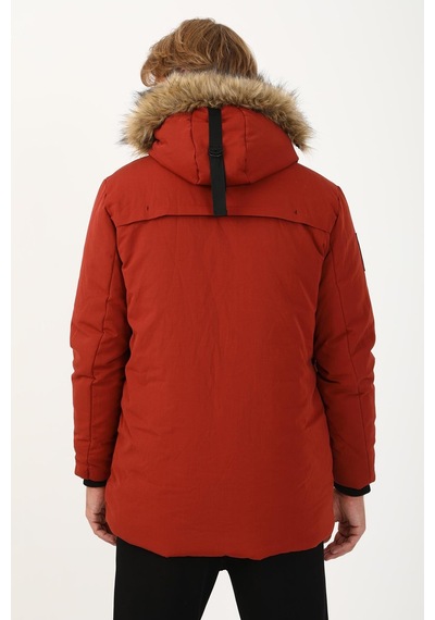 Maraton Sportswear Regular Erkek Kapşonlu Uzun Kol Basic Kiremit-siyah Parka 21302 Kiremit - Siyah