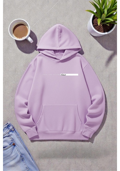 Uyguntarz Unisex Future Baskılı Oversize Sweatshirt Lila