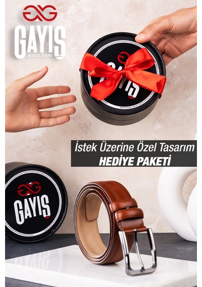 Gayış Özel Oval Kutulu Hakiki Manda Derisi Klasik Erkek Kemer Hediyelik - Çeyizlik