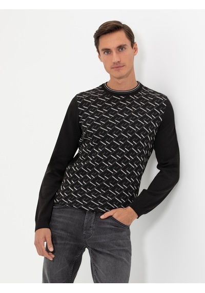 Cacharel Siyah Slim Fit Pamuk Karışımlı Bisiklet Yaka Triko Kazak