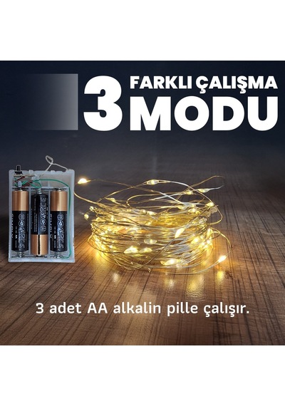 Upway 10m Su Geçirmez Günışığı 100 Led Işık - Pilli Dekoratif Aydınlatma Sarı