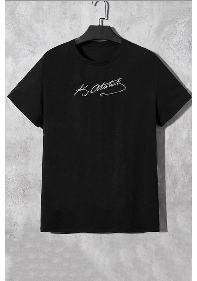 Unisex K.atatürk İmza Baskılı T-shirt Siyah