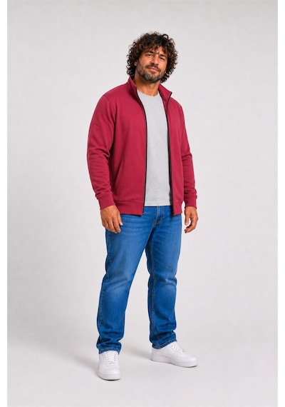 Starbattal Büyük Beden Basic Mevsimlik Fermuarlı Sweatshirt 22750 Bordo-954