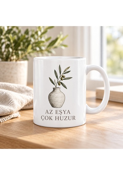 Buradabulabilirsin Az Eşya Çok Huzur Tasarımlı Porselen Kupa - Model 297 Bbz Çok Renkli