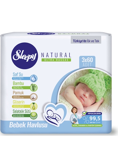 Sleepy Natural Bebek Havlusu 3 x 60'lı 180 Yaprak