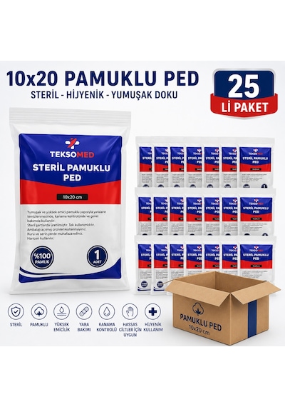 Teksomed 10x20 Steril Pamuklu Ped 25 Adet