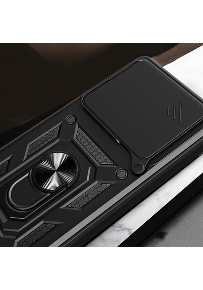 Maks Technology Redmi Note 15 4g Kılıf Magnetik Standlı Kamera Korumalı Mkst Sürgülü Vega Kapak - Siyah