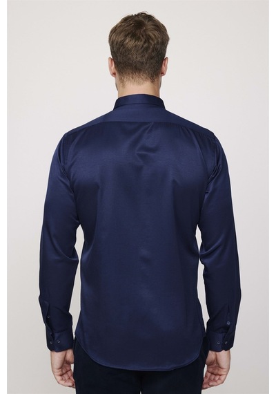 Tudors Modern Slim Fit Düz Saten Pamuklu Erkek Lacivert Gömlek-27728-lacivert Lacivert