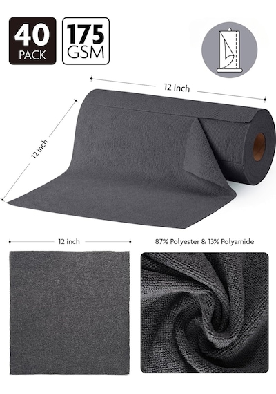 Çok Amaçlı Rulo Mikrofiber Temizlik Bezi 30x30 40 Yapraklı Koyu Gri Gri