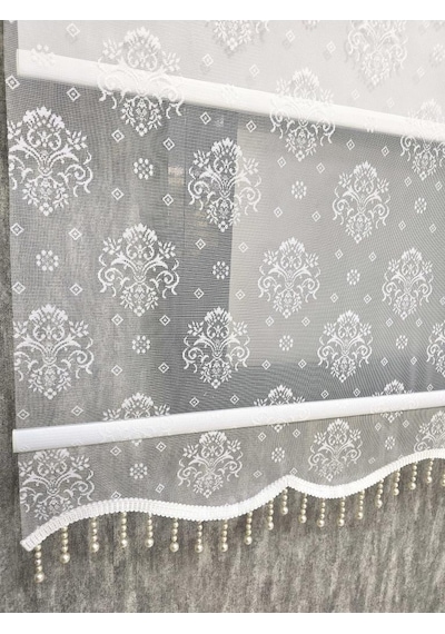 Bbb Çift Mekanizmalı Desenli Boncuklu Tül Ve Stor Perde Ekru Mt3049b 001