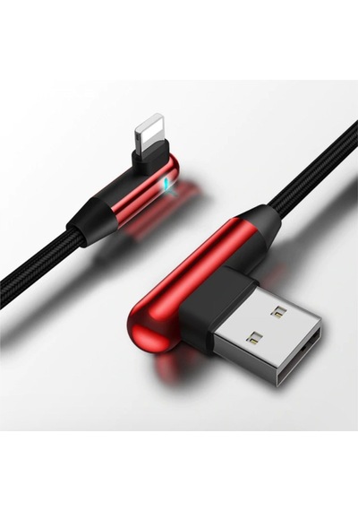 Apple Uyumlu iPhone Lightning 90 Derece Led Işık Gamer Şarj Ve Data Kablo