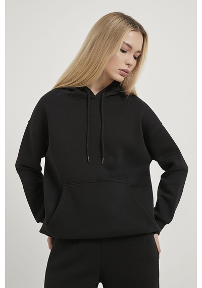 Armalife 26112 Kanguru Cep Oversıze Kapüşonlu Kadın Sweat Siyah