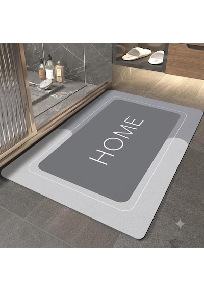 Banyo Paspası Süper Su Emici Kaymaz Tabanlı Dikdörtgen Diatomit Paspas 60x40cm Gri Diğer