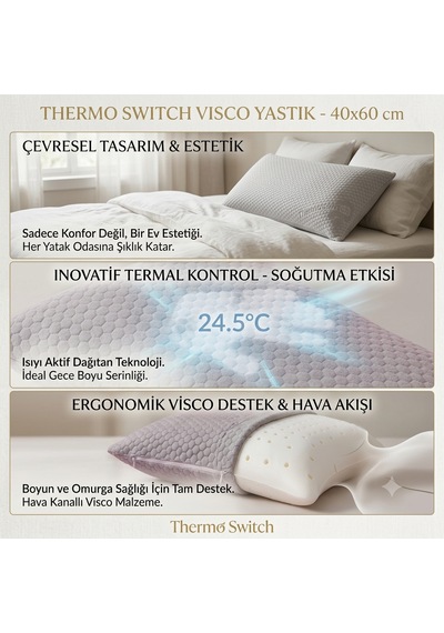 Sleep Home Thermo Switch Visco Yastık 40 X 60 Cm Açık Gri