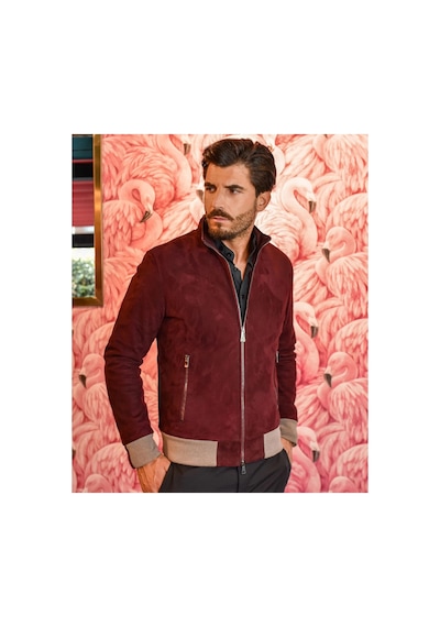 M M Marki Marki Erkek Bordo Hakiki Süet Deri Ceket Fermuarlı, Astarlı, 4 Cepli, 67 Cm - 504422