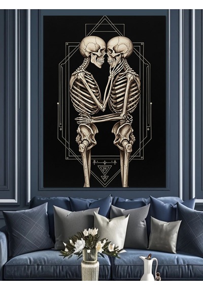 Ahşap Tablo Öpüşen İskeletler Aşk Sonsuz İnsan Figürlü Tablolar