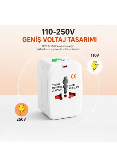 4 Adet Akım Korumalı Universal Seyahat Adaptörü Priz Çevirici 110-250v Geniş Voltaj Desteği Diğer