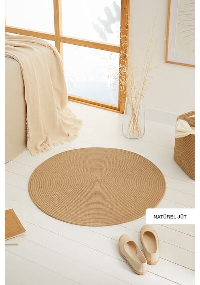 Ocean Home Textile Naturel Jüt  Halı Kilim 80 Cm Çap
