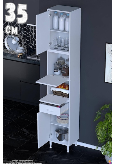 Alp 35 Cm Çekmeceli Erzak Dolabı - Çok Amaçlı Banyo Kiler Mutfak Antre Depolama Dolabı 35x226x32 Cm Beyaz Alp 35 Cm Çekmeceli Erzak Dolabı - Çok Amaçlı Banyo Kiler Mutfak Antre Depolama Dolabı 35x226x32 Cm Beyaz
