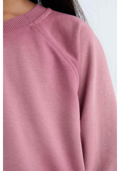 Defacto Relax Fit Bisiklet Yaka Crop Basic Düz Sweatshirt Kız Çocuk D6994A824WN Bordo