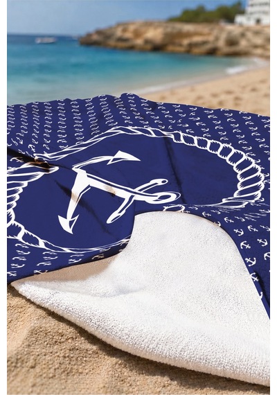 Lacivert Çapa Marine Plaj Havlusu-nautical Halat Detaylı Hızlı Kuruyan Mikrofiber Havlu Havuz Deniz Kumlu Mimoza
